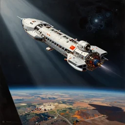 space, spaceship, ussr poster, art by grewski