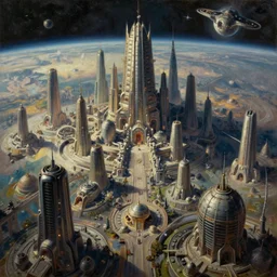 a vast planetary sci-fi city, (((((In style of Bekisnski, Tsutomu Nihei, Dark Fantasy, warhammer 40.000))))), oil on canvas, artstation, dramatic scenery, masterpiece, aesthetic