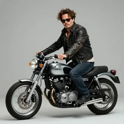 a beautiful portrait of Johnny Depp riding a motorcycle