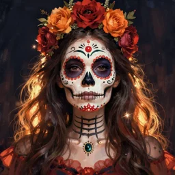 Illustration  of a sugar skull day of the dead girl, art by tom chambers