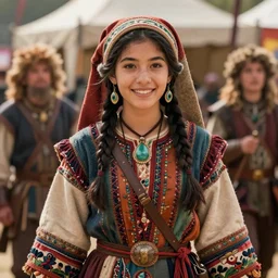 detailed ultrarealistic photography medium shot of dnd fantasy festival ethnic rustic girl warrior in muppet show cloth, leyendecker, norman rockwell, greg rutkowski, jim henson artstation cinematic, vray, game of thrones