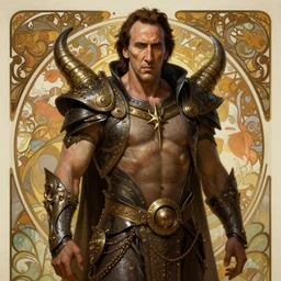 Nicolas Cage as God of Hell, brutal, fantasy, intricate, elegant, highly detailed, digital painting, 4k, HDR, concept art, smooth, sharp focus, illustration, art by alphonse mucha,artgerm, H R Giger