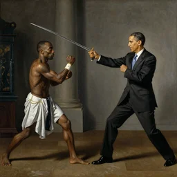 barack obama swordfighting tupac, renaissance painting