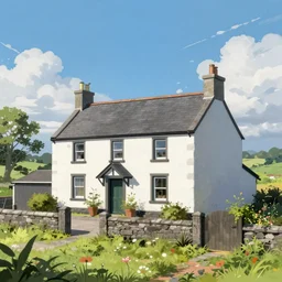 a small beautiful irish homestead in the countrysideclean 8 k, highly detailed, digital painting, anime, artstation, concept art, smooth, sharp focus, illustration, art by denis wipart and jasmin habezai - fekri
