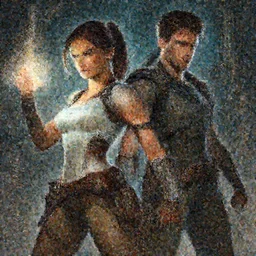 lara croft and colin farrell as combat specialists, fantasy magic, light night, intricate, elegant, sharp focus, illustration, highly detailed, digital painting, concept art, matte, art by wlop and artgerm and ivan shishkin and andrey shishkin, masterpiece