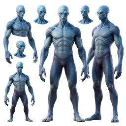 character with blue skin, alien anatomy, large forearms, ultra detailed, realistic, many variations, by neville page, carlos haunte, sadan vague