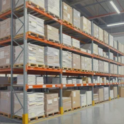 a contemoprary painting of a warehouse with huge shelves in which stacks of paper are stored, trending on artstation