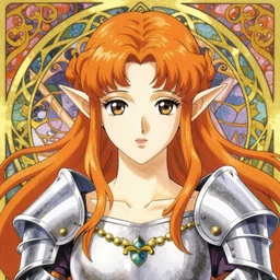 portrait of a elegant female elven knight, symmetrical face, detailed, yuya nagai, Ilya Kuvshinov, murata range, kawaii, vibrant bright colors,matte, art deco, mystical, japanese, beautiful, dreamy, alphonse mucha, jean giraud, high saturation, fantasy, makoto shinkai, 1990s