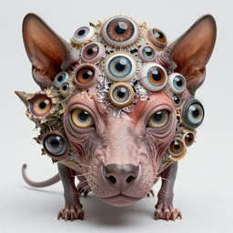 a high resolution photo of a complex head, grown together various animal eyes, amphibia hairless veins wrinkles morphing nature documentary, cracked plastic wrap, dog gills morph scales merged in fur skin, wrinkled muscles skin, veins merged feet head, displacement, distorted animal head face eyes arms tail 1 5 0