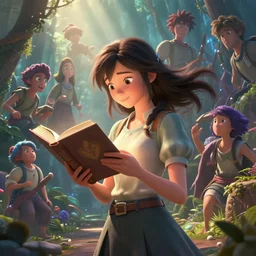 highly detailed portrait of beautiful girl reading a book in pixar up, dynamic pose, stephen bliss, unreal engine, fantasy art by greg rutkowski, loish, rhads, ferdinand knab, makoto shinkai and lois van baarle, ilya kuvshinov, rossdraws, tom bagshaw, global illumination, radiant light, detailed and intricate environment