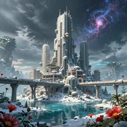 a beautiful detailed highly detailed nature city building unfinished building overpass by kazuyo sejima, retro at winter water biopunk azeroth futuristic poppy atlantis sea cosmic apocalyptic thunderstorm synthwave fisheye alien dramatic lighting rainforest lake forest studio ghibli cyberpunk, archdaily, wallpaper, highly detailed, trending on artstation.
