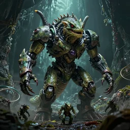 bio zombi mecha cyborg lizard troll fearful 5 3 8 4 8 and dangerous creature in a sinister dark cave.