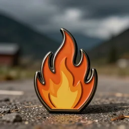 simple yet detailed, pictogram fire warning flame enamel pin retro design