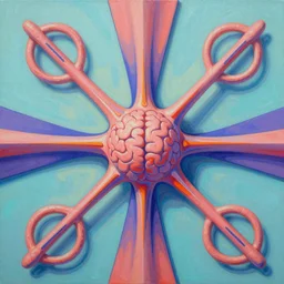 an incredible digital art painting of a brain synapse, beeple and jean giraud, conceptual, abstract, symmetrical geometrical shapes, cinema 4 d, octane render, vaporwave pallette
