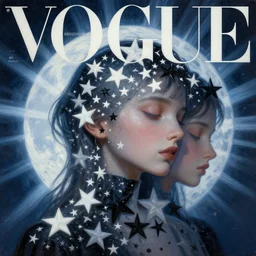 3 d, close - up, white and black stars, insomnia fashion model, light blue moon rays, vogue cover style, soft shadows, cinematic, poster art, hyper detail, intricate oil painting, multiple exposure, night mood, 3 d, by tooth wu and wlop and beeple and greg rutkowski