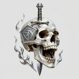 screaming skull with sacrificial - dagger, silver hexagon, powerful magic symbol, silverflames, epic legends game icon, stylized digital illustration, radiating a glowing aura global illumination, octane render, unreal engine