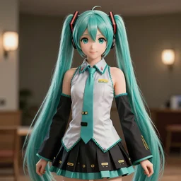 Hatsune Miku in a dress Highly Detailed, Photorealism, HD quality, 8k resolution, cinema 4d, 3D, unreal engine 5, high quality, beautiful, cinematic —ar 16:9