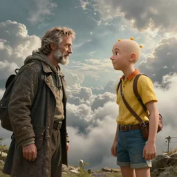 An epic fantasy style  painting of tintin meeting a famous person , unreal 5, DAZ, hyperrealistic, octane render, volumetric clouds dynamic lighting