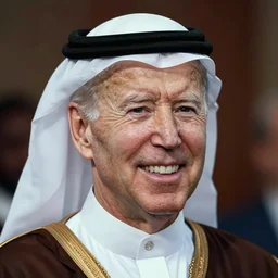 a photo of joe biden as a muslim sheikh from the middle east & smiling & portrait & ektachrome & closeup & f / 2. 8