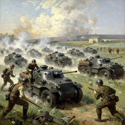 detailed cinematic wide shot of world war 2 battle, ultra realistic, spring light, painting by gaston bussiere, craig mullins, j. c. leyendecker