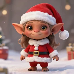 a cute female brown goblinoid santa claus, superior quality, masterpiece