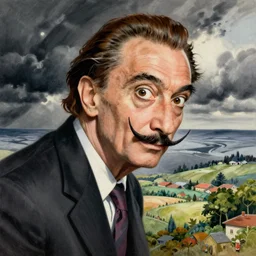 a painting of salvador dali, drawed by M. C. Escher colored by Hayao Miyazaki