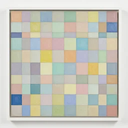 a mosaic painting of a grid of 1 0 2 4 colored squares, pastel colors, by gerhard richter, white border and background, lacquer on canvas, 1 0 2 4 farben, color chart, abstract, geometric, sharp focus, highly detailed, digital painting, hyperealism, 8 k, hd