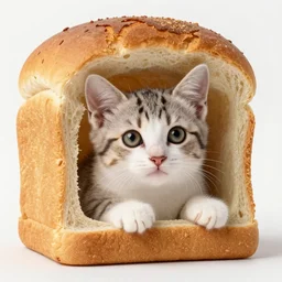 kitten living inside a bread, hyper detailed