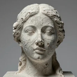 an intricate and extremely detailed sculpture of a female head with a fractal texture