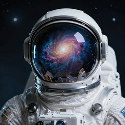 portrait of a space man having the galaxy in his visor, 8 k, coherent, highly detailed, highly quality