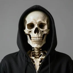 portrait of a skeleton, wearing a hoodie, by nikolay makovsky.