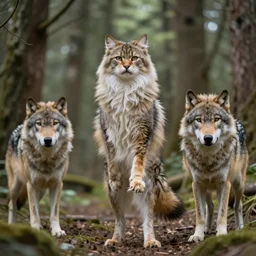 furry cat woman in a forest 8 b 4 _ _ with real wolves