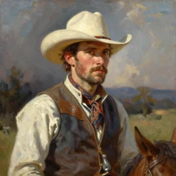 a beautiful painting of a cowboy by frederic remington