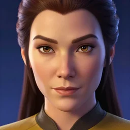 female star trek captain, disney, finely detailed features, closeup at the face, perfect art, gapmoe yandere grimdark, trending on pixiv fanbox, painted by greg rutkowski makoto shinkai takashi takeuchi greg rutkowski, alphonse mucha, akihiko yoshida