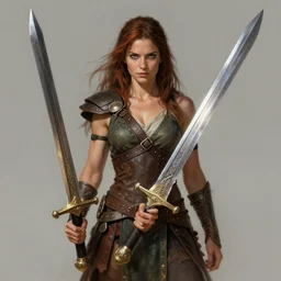 Lucy Lawless as Xena as a ruggedly handsome hero holding an enormous large dual wielding sword, intricate, elegant, highly detailed, centered, digital painting, artstation, concept art, smooth, sharp focus, illustration, artgerm, donato giancola, Joseph Christian Leyendecker, WLOP, Boris Vallejo, Artgerm