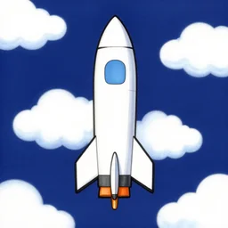 a frontal portait drawing of a space rocket centered with a dark blue background and l clouds by takashi murakami, beeple and james jean, aya takano color style, trippy, 8 k, super detailed, night sky, digital art, digital painting, clean