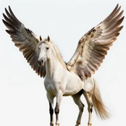 a winged appaloosa horse has unfurled wings attached to its flanks. the wings are huge, unfurled and ribbed. high quality digital art
