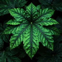 highly detailed over dimensional green leaves that are not from this world with black vaines, dark fantasy, photorealism