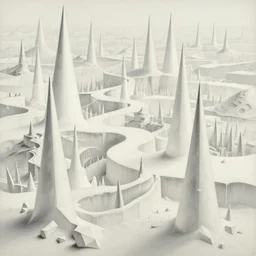 intricate sharp spikes riddle this puzzling landscape, painterly fantasia ( 1 9 4 1 )