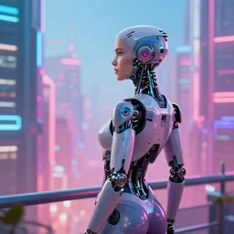 cyborg lady watching a futuristic city, vibrant colors, trending on artstation, smooth, detailed, sharp focus, realistic, masterpiece, epic, realistic,volumetric lighting, great, uhd, 4k, by artstation