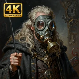 fineart illustration of the old necromancer, wearing a wizard cloak, gas mask, by peter mohrbacher, hyper detailed, intricate, complex, 8 k, crisp,