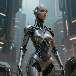 one!!! beautiful woman cyborg, in a space metropolis, sci-fi, cyberpunk, ultra realistic, concept art, intricate details, eerie, highly detailed, photorealistic, octane render, 8k, unreal engine, art by artgerm and greg rutkowski and alphonse mucha