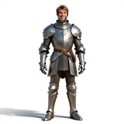 cheerful knight in shining armor, detailed 3d character render, full body, standing, isolated on a pure white background, centered, whole figure in frame, sharp focus, studio lighting