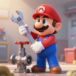 mario working on a valve with a wrench, smooth, extremely detailed, cinematic lighting, illustration, digital art, crepuscular ray, unreal engine 5