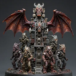airbrush macro of 4 character, tiered grimy flayed mayan god machines, cluster tiered heirarchy, battle failure, mainframe hydrocracking battles, medical chromed, | fleshy wet veined bat wings |, by wayne d barlowe, enric torres, alberto bontempi, feng zu, geof darrow, alex nino, hyper realism, narrative light, muted