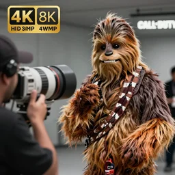 Chewbacca in Call of Duty, highly detailed, high quality, HD, 4k, 8k, Canon 300mm, professional photographer, 40mp, lifelike, top-rated, award winning, realistic, sharp, no blur, edited, corrected, trending