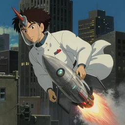 hyperrealist studio ghibli dull colors from robocop 1 9 8 2 of a warped scientist rocketing through detroit.