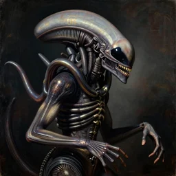 xenomorph painted by el greco, aristocratic pose, high contrast, painting, portrait