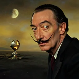the salvador dali as emperor of universe | still frame from the movie by ridley scott with cinematogrophy of christopher doyle and art direction by hans giger, anamorphic lens, 8 k