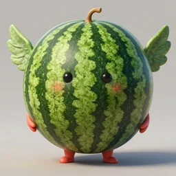 an giant watermelon with small wings, cute pose, highly detailed, digital painting, artstation, concept art, smooth, sharp focus, illustration, art by artgerm and greg rutkowski and alphonse mucha